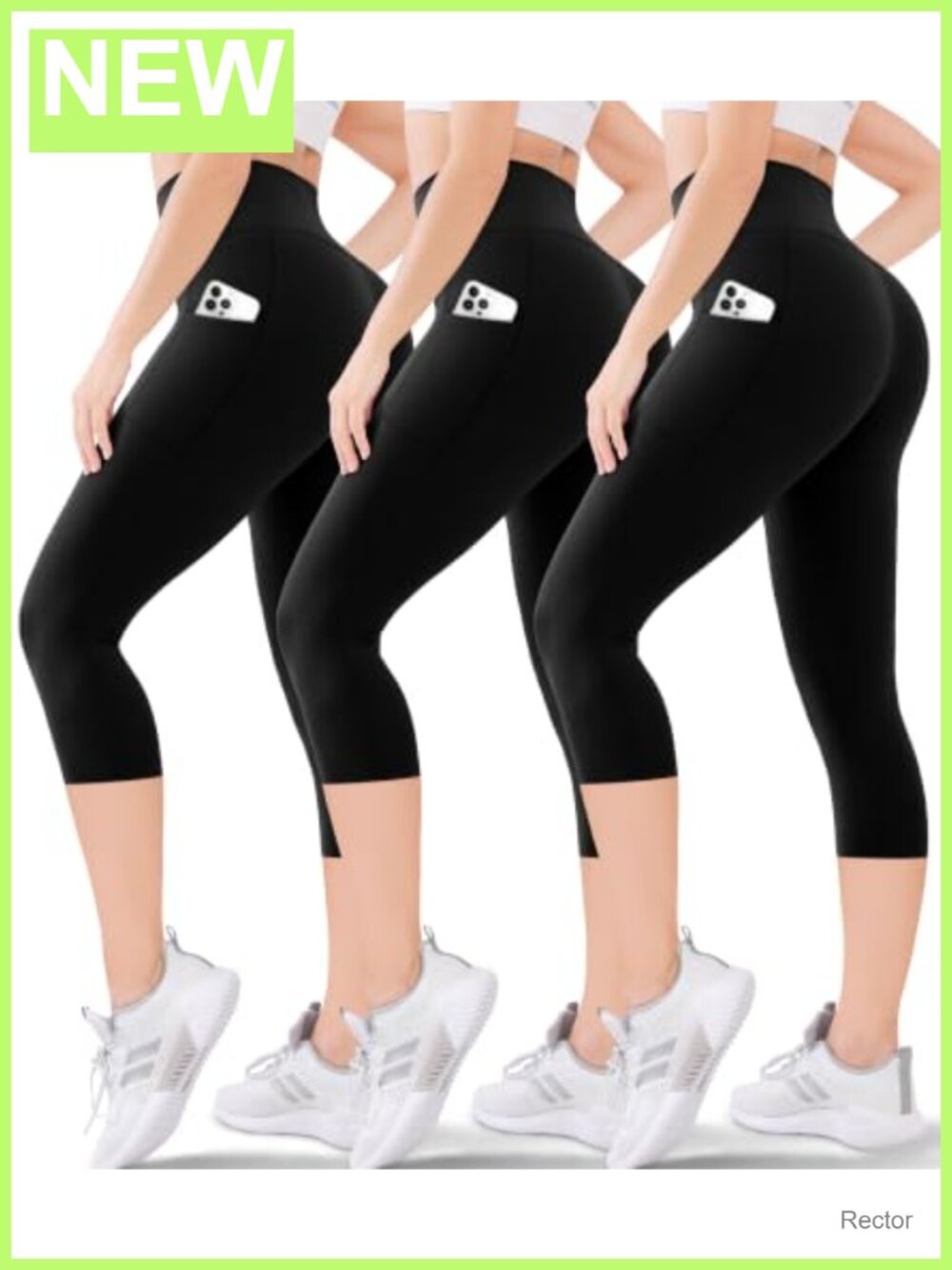 Women's High Waisted Capri Leggings Tummy Control Two Pockets Moisture Wicking